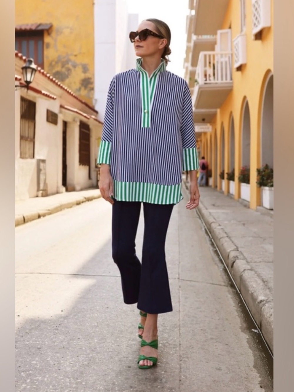Tuckernuck x Atlantic Pacific XXS Preppy Striped Tunic Blouse Run Large green
